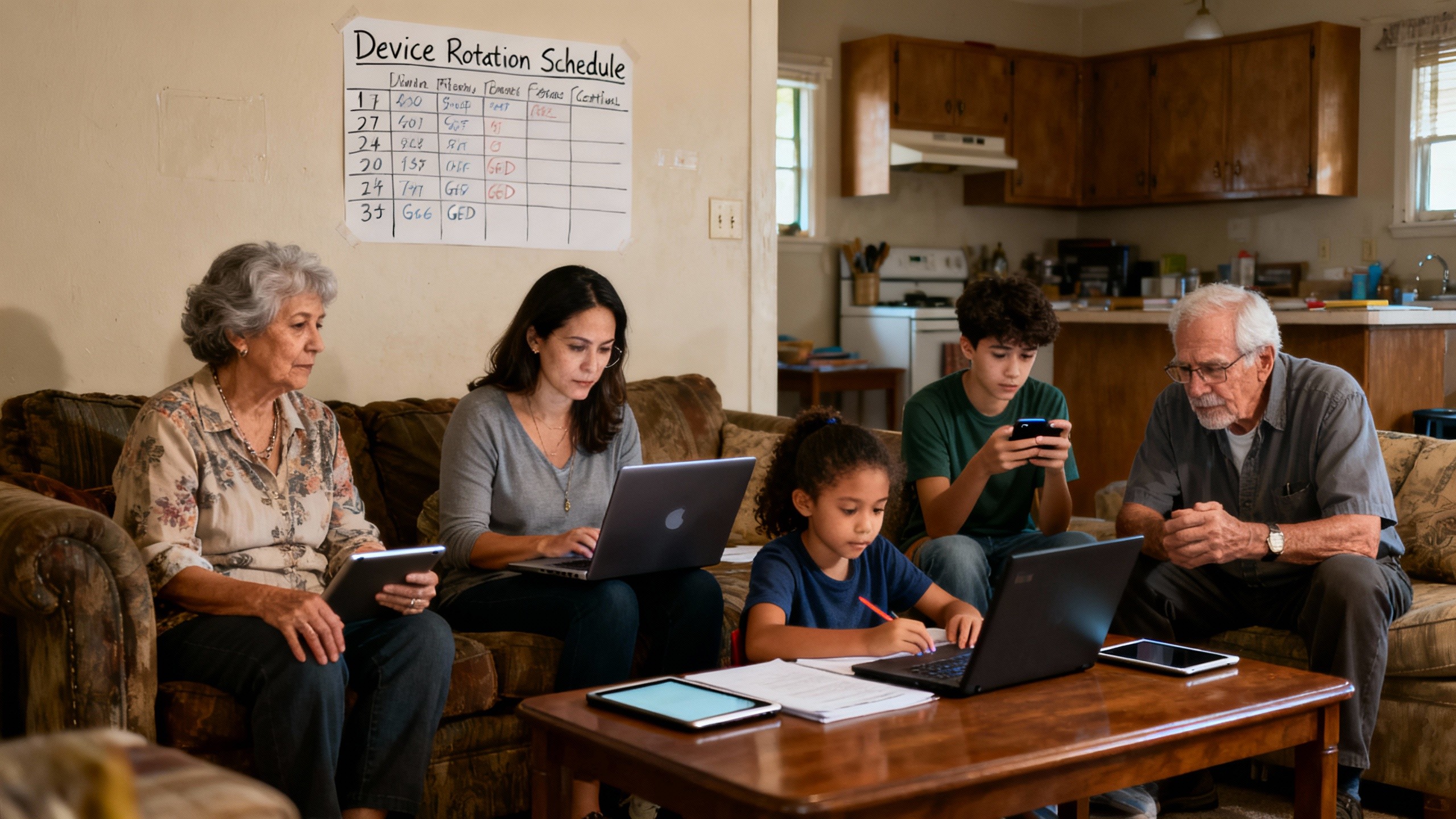 The family device sharing dilemma: How intergenerational households navigate technology costs when multiple ages need online learning access